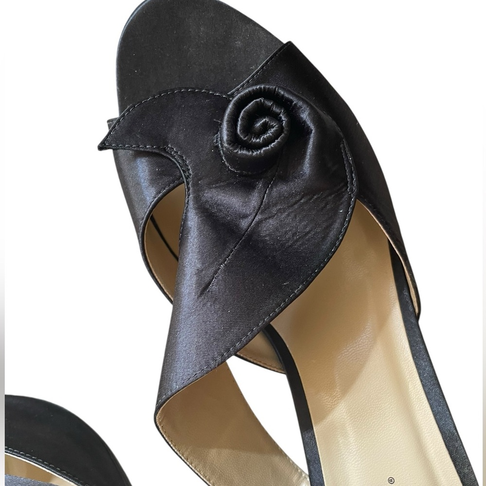 J.Renee Black Satin Rosette Slide Mules Size 13W - Picture 3 of 13